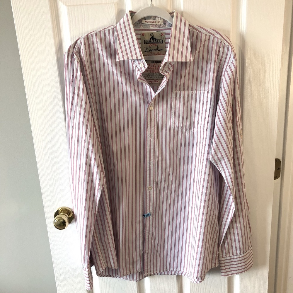 Scotch and Soda Loveline Pink and Blue Pinstripe Button Down Dress Shirt sz XXL